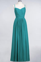 A-Linie Spaghettiträger Herzausschnitt Ärmellos Brautjungfernkleid Rüschen Chiffon Abend Maxikleid