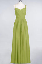 A-Linie Spaghettiträger Herzausschnitt Ärmellos Brautjungfernkleid Rüschen Chiffon Abend Maxikleid