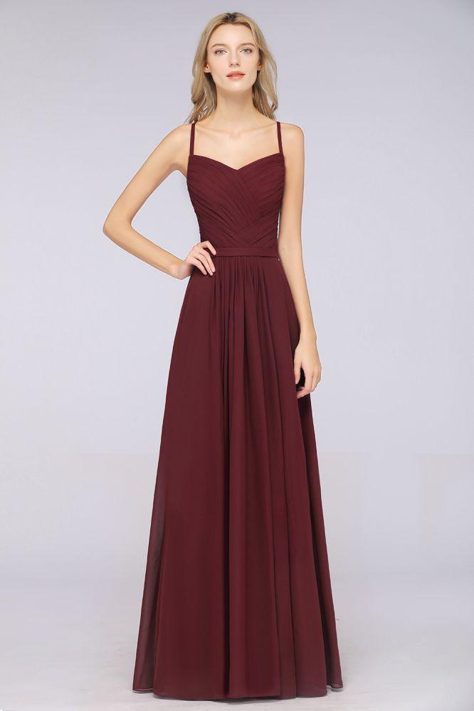 A-Linie Spaghettiträger Herzausschnitt Ärmellos Brautjungfernkleid Rüschen Chiffon Abend Maxikleid