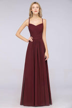 A-Linie Spaghettiträger Herzausschnitt Ärmellos Brautjungfernkleid Rüschen Chiffon Abend Maxikleid