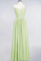 A-Linie Spaghettiträger Herzausschnitt Ärmellos Brautjungfernkleid Rüschen Chiffon Abend Maxikleid