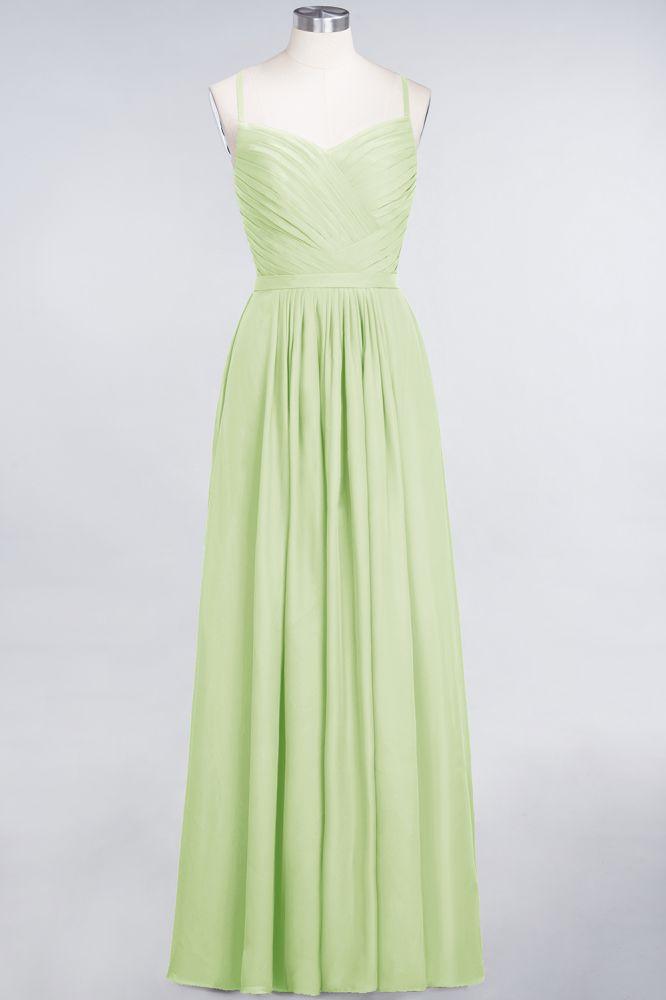 A-Linie Spaghettiträger Herzausschnitt Ärmellos Brautjungfernkleid Rüschen Chiffon Abend Maxikleid