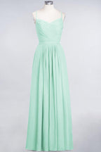A-Linie Spaghettiträger Herzausschnitt Ärmellos Brautjungfernkleid Rüschen Chiffon Abend Maxikleid
