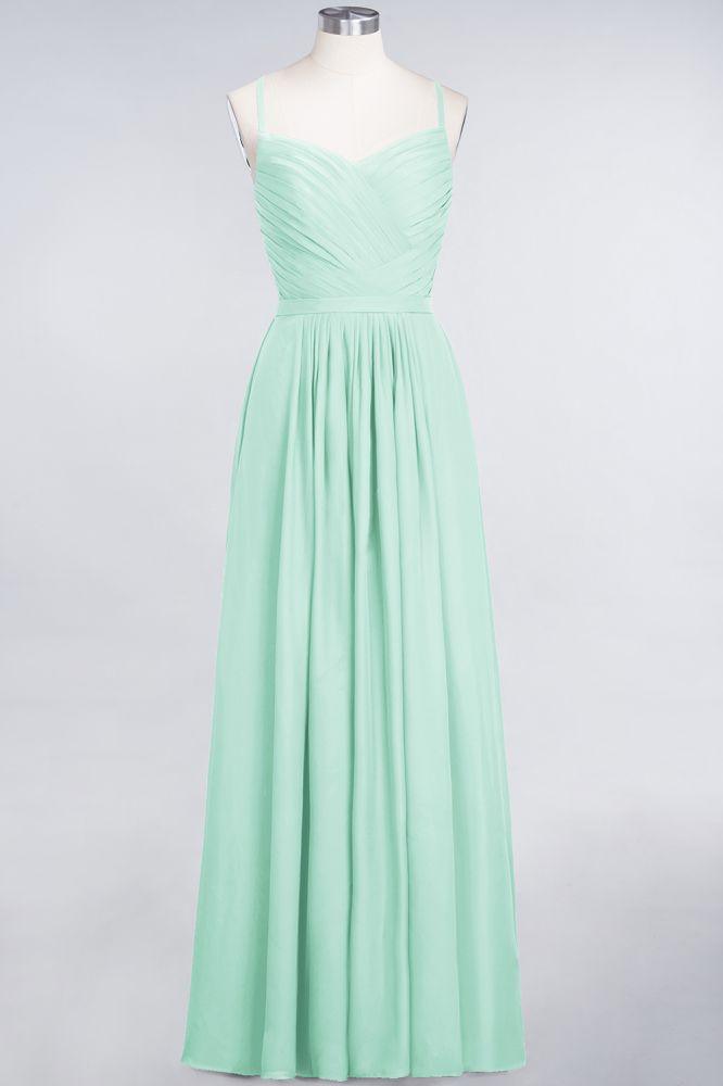 A-Linie Spaghettiträger Herzausschnitt Ärmellos Brautjungfernkleid Rüschen Chiffon Abend Maxikleid