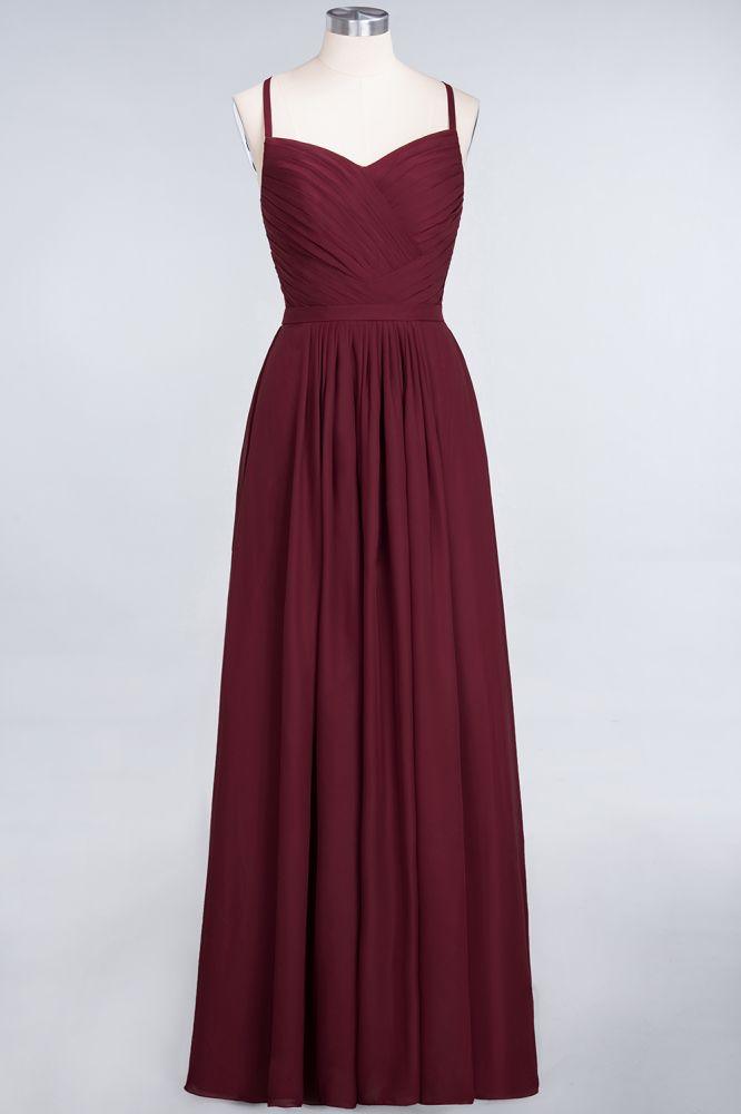A-Linie Spaghettiträger Herzausschnitt Ärmellos Brautjungfernkleid Rüschen Chiffon Abend Maxikleid