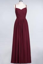A-Linie Spaghettiträger Herzausschnitt Ärmellos Brautjungfernkleid Rüschen Chiffon Abend Maxikleid