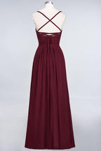 A-Linie Spaghettiträger Herzausschnitt Ärmellos Brautjungfernkleid Rüschen Chiffon Abend Maxikleid