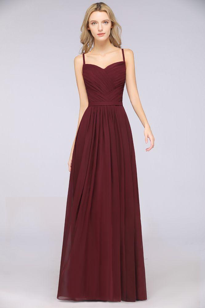 A-Linie Spaghettiträger Herzausschnitt Ärmellos Brautjungfernkleid Rüschen Chiffon Abend Maxikleid