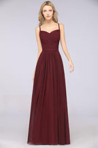 A-Linie Spaghettiträger Herzausschnitt Ärmellos Brautjungfernkleid Rüschen Chiffon Abend Maxikleid