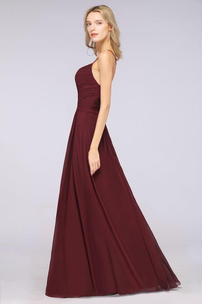 A-Linie Spaghettiträger Herzausschnitt Ärmellos Brautjungfernkleid Rüschen Chiffon Abend Maxikleid