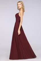 A-Linie Spaghettiträger Herzausschnitt Ärmellos Brautjungfernkleid Rüschen Chiffon Abend Maxikleid