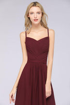 A-Linie Spaghettiträger Herzausschnitt Ärmellos Brautjungfernkleid Rüschen Chiffon Abend Maxikleid