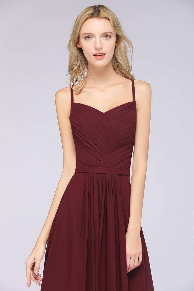 A-Linie Spaghettiträger Herzausschnitt Ärmellos Brautjungfernkleid Rüschen Chiffon Abend Maxikleid