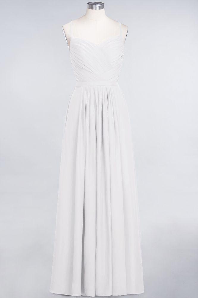 A-Linie Spaghettiträger Herzausschnitt Ärmellos Brautjungfernkleid Rüschen Chiffon Abend Maxikleid