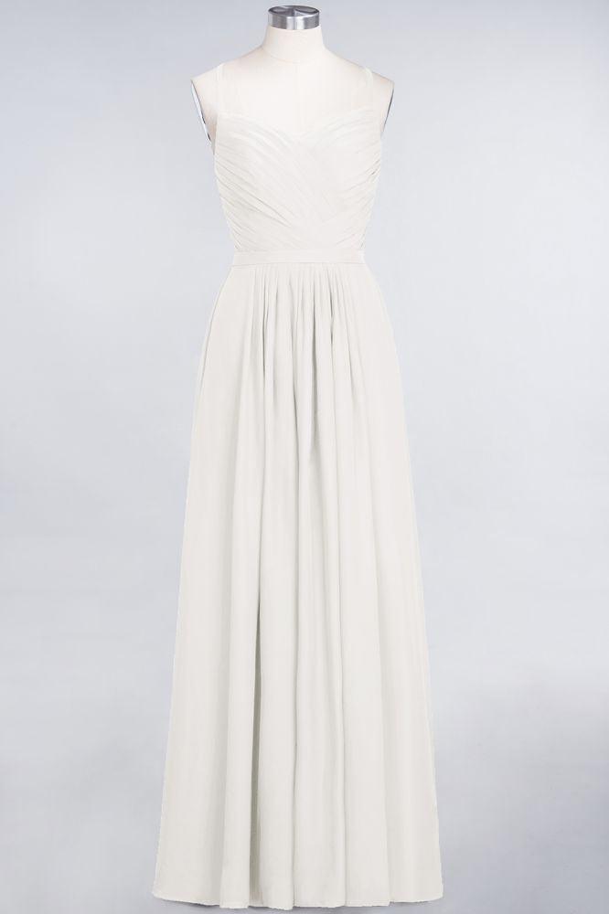 A-Linie Spaghettiträger Herzausschnitt Ärmellos Brautjungfernkleid Rüschen Chiffon Abend Maxikleid