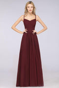 A-Linie Spaghettiträger Herzausschnitt Ärmellos Brautjungfernkleid Rüschen Chiffon Abend Maxikleid