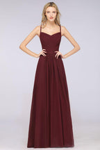 A-Linie Spaghettiträger Herzausschnitt Ärmellos Brautjungfernkleid Rüschen Chiffon Abend Maxikleid