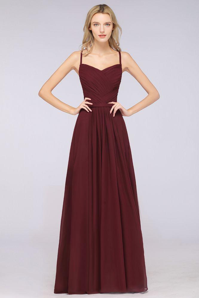 A-Linie Spaghettiträger Herzausschnitt Ärmellos Brautjungfernkleid Rüschen Chiffon Abend Maxikleid