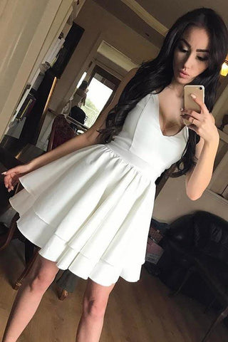 A-Line Spaghetti Straps Tiered Satin Homecoming Dress Party Dress