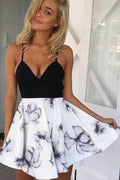 Vestido de cóctel de poliéster blanco con estampado floral y tirantes finos en forma de A