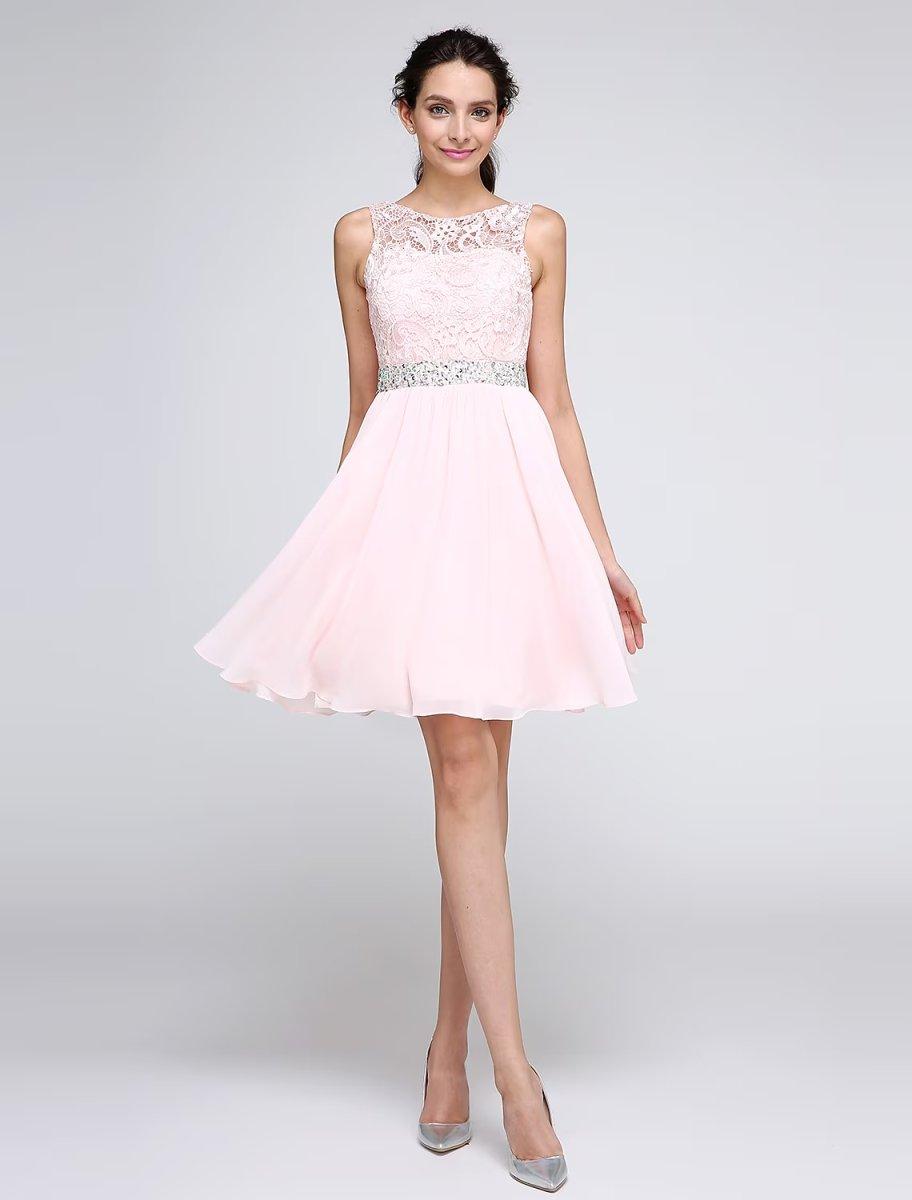 NumberSea - A - Line Special Occasion Dresses Party Dress Homecoming Short / Mini Sleeveless Illusion Neck Chiffon V Back Low Back with Crystals