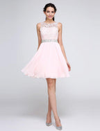 NumberSea - A - Line Special Occasion Dresses Party Dress Homecoming Short / Mini Sleeveless Illusion Neck Chiffon V Back Low Back with Crystals