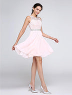 NumberSea - A - Line Special Occasion Dresses Party Dress Homecoming Short / Mini Sleeveless Illusion Neck Chiffon V Back Low Back with Crystals