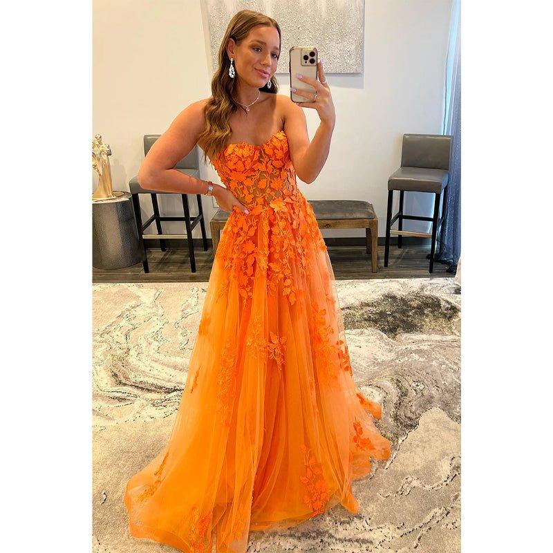 NumberSea - A - line Strapless Lace Appliques Senior Prom Dress