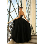 NumberSea - A Line Strapless Satin Pleats Long Prom Formal Dress with Pockets