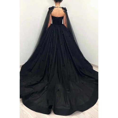 NumberSea - A Line Sweetheart 3d Appliques Black Long Prom Ball Gown