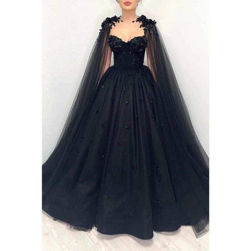NumberSea - A Line Sweetheart 3d Appliques Black Long Prom Ball Gown