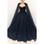 NumberSea - A Line Sweetheart 3d Appliques Black Long Prom Ball Gown