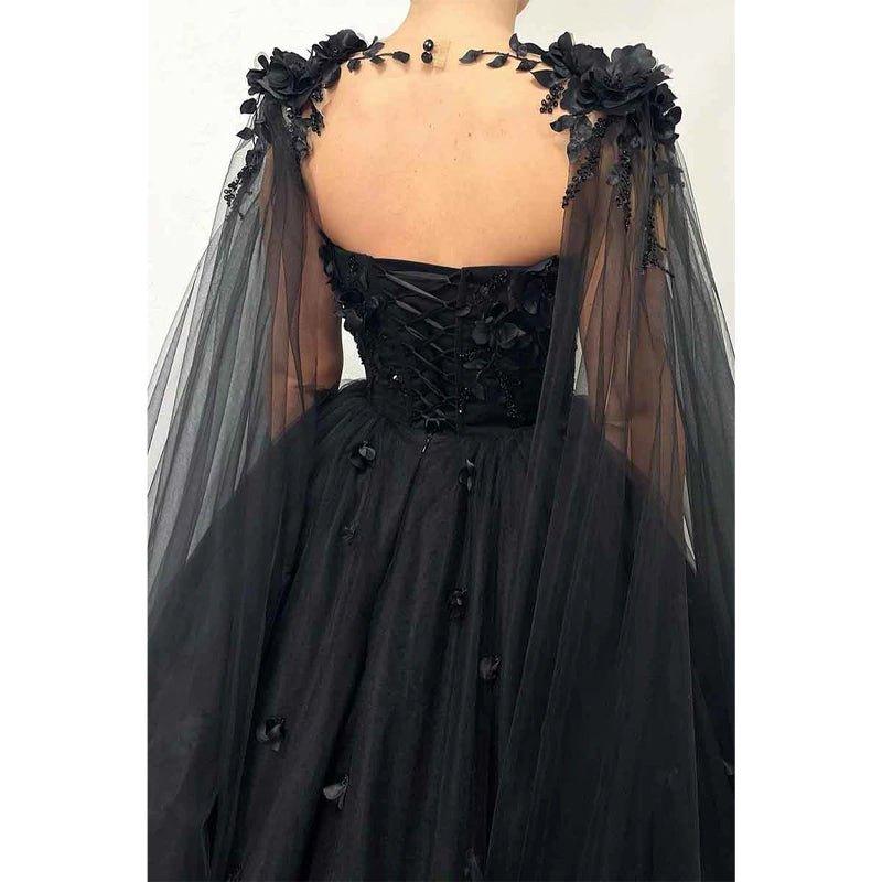 NumberSea - A Line Sweetheart 3d Appliques Black Long Prom Ball Gown