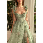 NumberSea - A Line Sweetheart 3d Lace Green Long Prom Dress with Slit