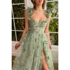 NumberSea - A Line Sweetheart 3d Lace Green Long Prom Dress with Slit