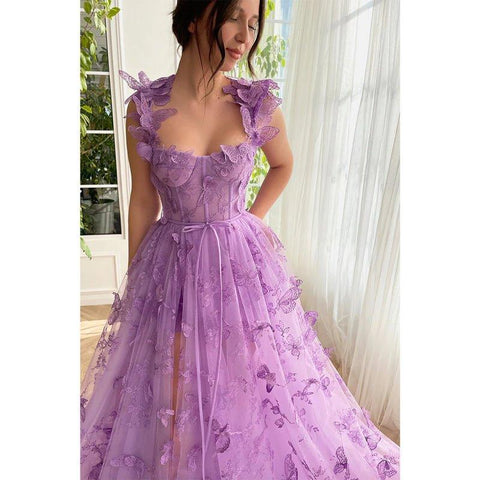 NumberSea - A Line Sweetheart 3d Lace Long Prom Dress with Slit
