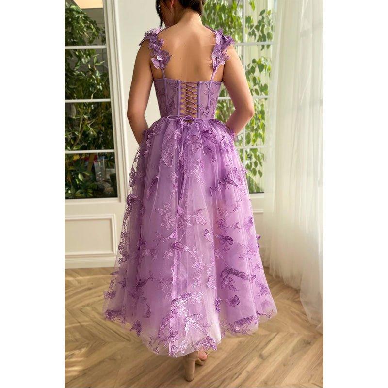 NumberSea - A Line Sweetheart 3d Lace Purple Vintage Prom Dress with Pockets