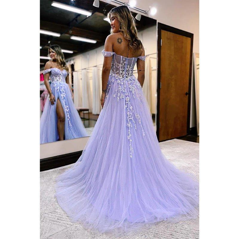 NumberSea-A Line Sweetheart Appliques Senior Purple Prom Dress with Slit