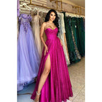 NumberSea - A Line Sweetheart High Split Sparkly Prom Party Dress with Slit