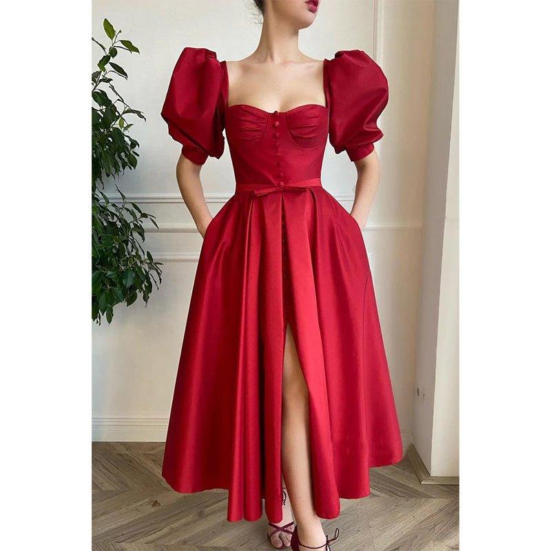 NumberSea - A - line Sweetheart Short Sleeves Red Vintage Prom Dress with Pockets