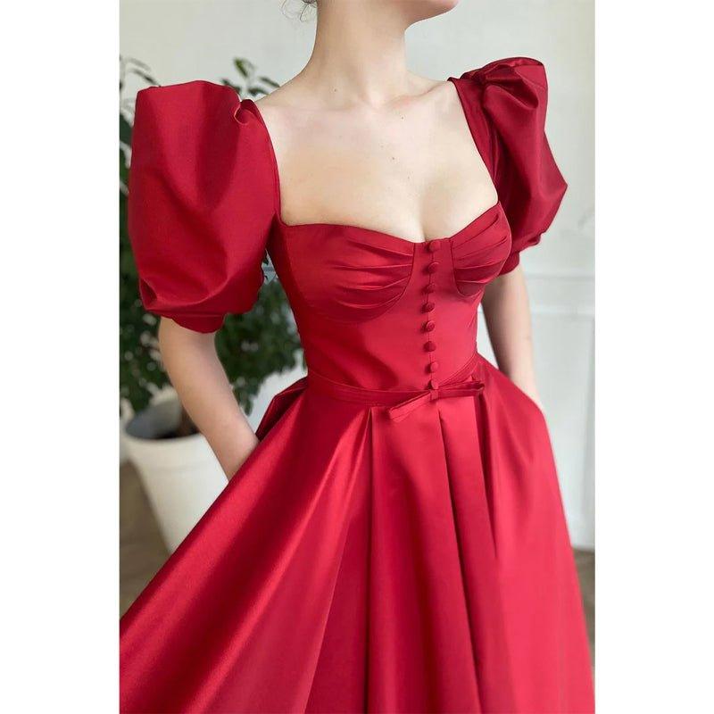 NumberSea - A - line Sweetheart Short Sleeves Red Vintage Prom Dress with Pockets