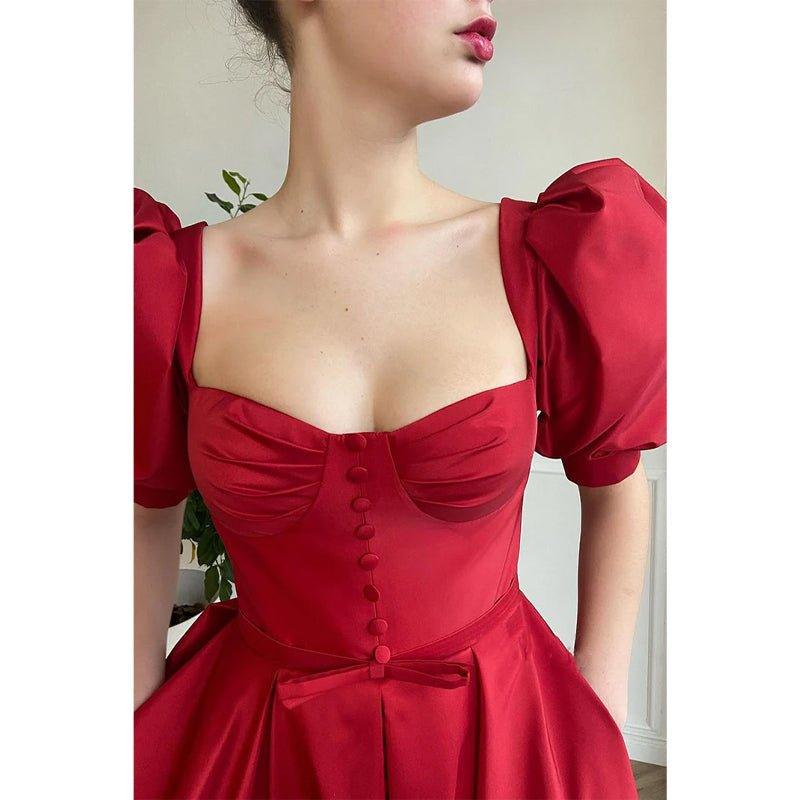 NumberSea - A - line Sweetheart Short Sleeves Red Vintage Prom Dress with Pockets