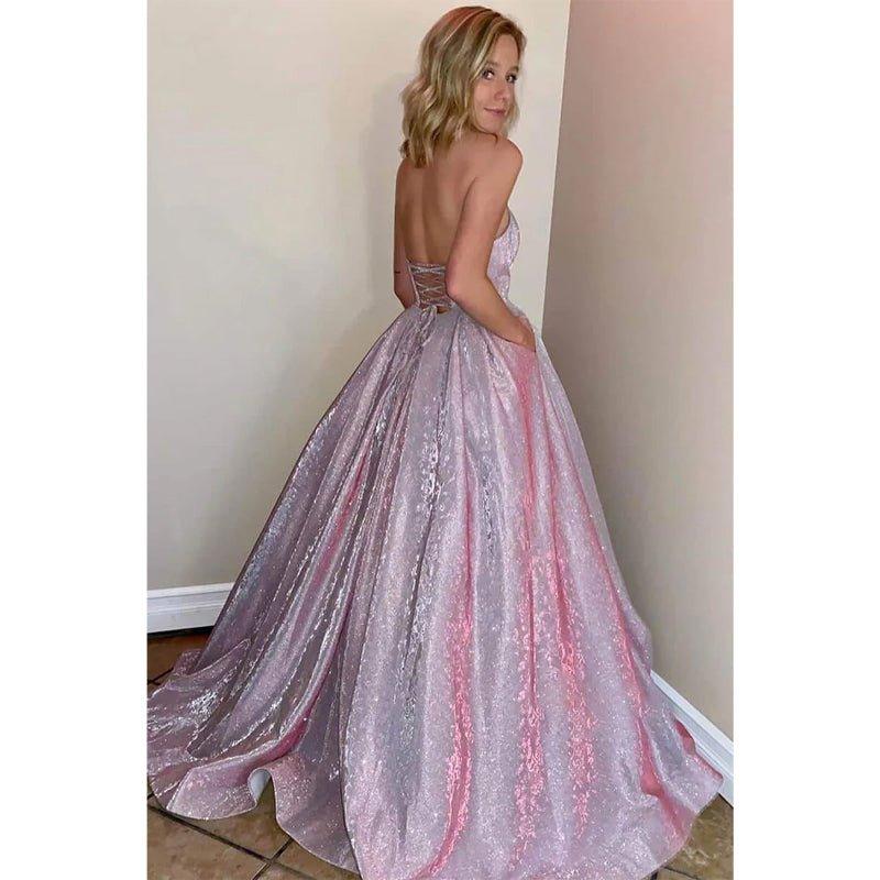 NumberSea - A - line Sweetheart Sparkle Prom Dress with Pockets