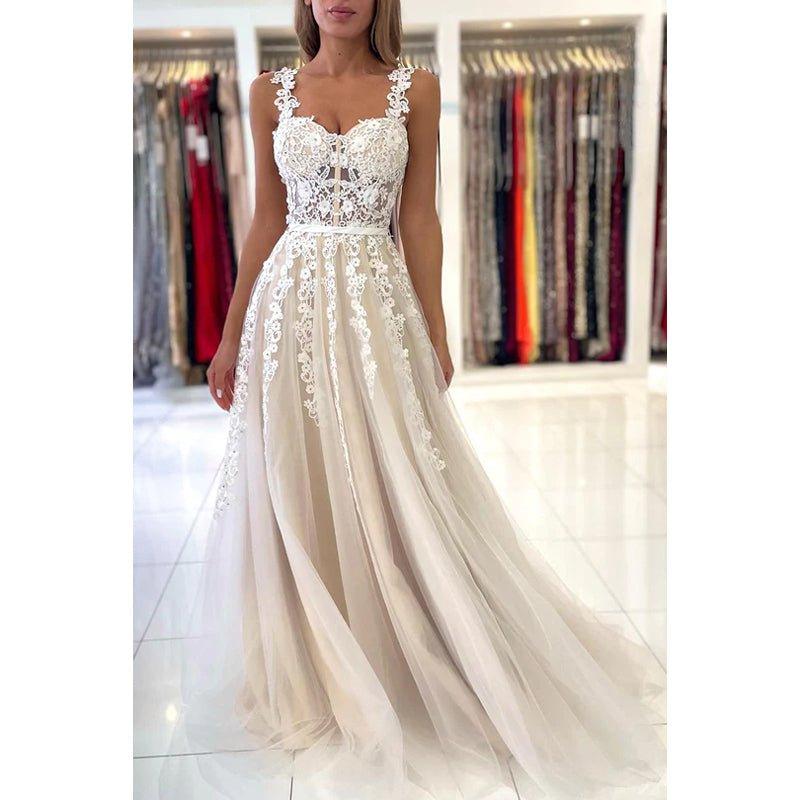 NumberSea - A - Line Sweetheart Tulle Appliques Sleeveless Prom Evening Formal Dress