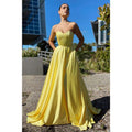 NumberSea - A - line Sweetheart Yellow Long Simple Prom Dress with Pockets