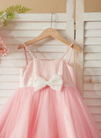 NumberSea - A - line Tulle Floor - length Pink Flower Girl Dress