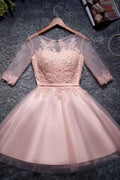 A-line Tulle Homecoming Dresses Scoop Pink Short/Mini Prom Dresses