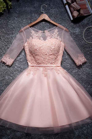 A-line Tulle Homecoming Dresses Scoop Pink Short/Mini Prom Dresses