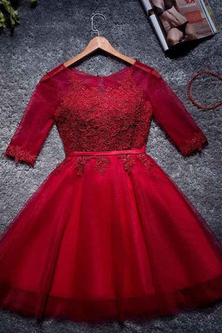 A-line Tulle Homecoming Dresses Scoop Red Short/Mini Prom Dresses