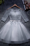 Vestidos de fiesta de tul con corte A y escote redondo, cortos o mini